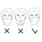 Correct and incorrect wearing of a mask, a schematic representation of a human face with a medical mask, infographics on the topic