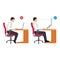 Correct working position people flat vector illustration
