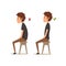 Correct and worst positions for sitting, boy sitting on the chair, sitting posture vector Illustration on a white