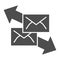 Correspondence with direction arrows solid icon. Send and receive letters symbol, glyph style pictogram on white
