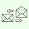 Correspondence thin line icon. Mail exchange outline style pictogram on white background. Send and receive business