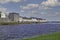 Corrid river passing in front of typical Ireland colored houses, Galway