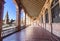 Corridor exterior free and public access of Spain Square Plaza de Espana, Seville, Spain, built on 1928, it is one example of