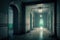 Corridor in old building, scary dark hallway in abandoned hospital, generative AI