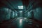 Corridor in old hospital, scary dark hallway in abandoned asylum, generative AI