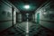 Corridor in old hospital, scary dark hallway in abandoned building, generative AI