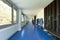 Corridor of a Swiss school with blue floor