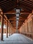 Corridor wooden japanese temple with lanterns