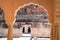 Corridors and arches in the historic Amber Fort in Jaipur, India