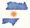 Corrientes watercolor map with Argentinian national flag in front of a white background