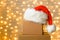 Corrugated fiberboard boxes with christmas lights on background