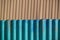 Corrugated waved cyan color fence under sunlight