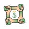 Corrupt money support symbol. Corruption trade union logo. Dollarhands. Corruption frankpledge system. Vector