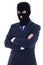 Corruption concept - man in business suit and black mask isolate