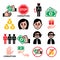 Corruption, no bribes and presents, corrupted businessmen, people vector icons set