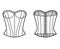 Corset-style top technical fashion illustration with fitted body, scoop strapless neckline, lacing back.