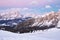 Cortina Ampezzo ski resort mountains covered in snow at suns