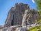 Cortina, Italy. Amazing view of the climbers on the walls of the famous rocks of the 5 towers. Extreme climbing