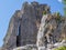 Cortina, Italy. Amazing view of the climbers on the walls of the famous rocks of the 5 towers. Extreme climbing