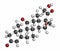 Cortisone stress hormone molecule, 3D rendering. Atoms are represented as spheres with conventional color coding: hydrogen (white