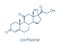 Cortisone stress hormone molecule. Skeletal formula.