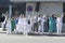 A Coruna-Spain.Healthcare workers dealing with the new coronavirus crisis applaud in return as they are cheered on by Civil Guard