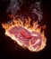 Cose-up of a steak with fire flames