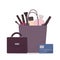 Cosmetic accessories and perfume in shopping bag, purse and credit card. Shopping concept. Flat vector illustration