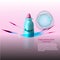Cosmetic ads template, Realistic Cosmetic bottle. Rose blue lady parfume. 3D illustration.