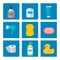 Cosmetic bathroom bottles of household chemicals supplies cleaning housework plastic detergent liquid domestic fluid