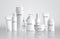 Cosmetic bottles. Beauty product package, spa containers mockup. Shampoo soap cream blank tubes. 3d glass plastic packs