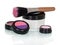 Cosmetic brush, eye shadow, blush and jar of cream isolated.