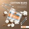 Cosmetic cotton buds poster. Realistic ear swabs pack, cotton inflorescences, cosmetic product, hygiene and skin care