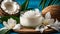 cosmetic cream, fresh coconut background natural beauty health therapy spa tropical