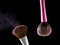 Cosmetic makeup brushes on black background flash explosion splash powder shadow blush.