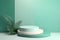 Cosmetic Pedestal, Pastel Green Mint Podium with Leaves, Presentation Mockup, Generative AI