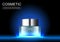 Cosmetic product with blue aura on black background