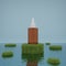 Cosmetic product bottle on grass podium and water 3D render illustration