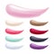 Cosmetic products color samples smudges set