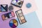 Cosmetic products on pastel colors background