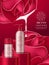 Cosmetic rose product vector poster template. Cosmetic lotion products with rose natural fragrance for mockup commercial.