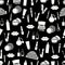 Cosmetic seamless pattern, accessories background. White products on black .