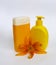 Cosmetic set for skin care on a white background with flowers lilies. composition for Spa, bath, sauna, shower. shower soap and
