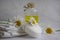 Cosmetic soap, chamomile spa clean a light background