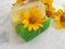 cosmetic soap flower calendula organic product on concrete background