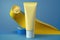Cosmetic sunscreen cream, package design. Sun protection. Generative AI