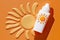 Cosmetic sunscreen on an orange background. Generative ai