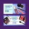 Cosmetic voucher design with eyeliner, lipstick, eyebrow palette illustration watercolor