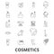 Cosmetics, beauty, makeup, lipstick, perfume, cosmetic bottle, cream, product line icons. Editable strokes. Flat design