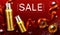 Cosmetics christmas sale banner, beauty product